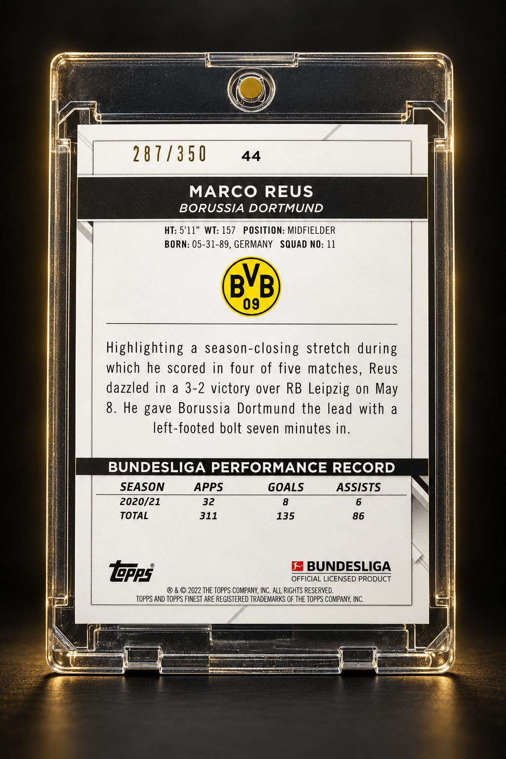Marco Reus – Topps Finest Bundesliga Yellow Refractor /350 – 287/350 – Card individual